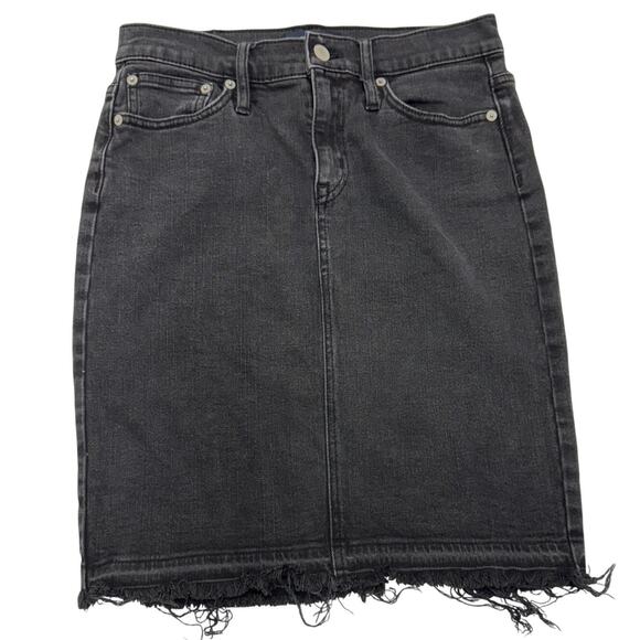 J.Crew Skirt Womens 26 Black Denim Raw‎ Hem Pencil Mini Cotton - Picture 2 of 8